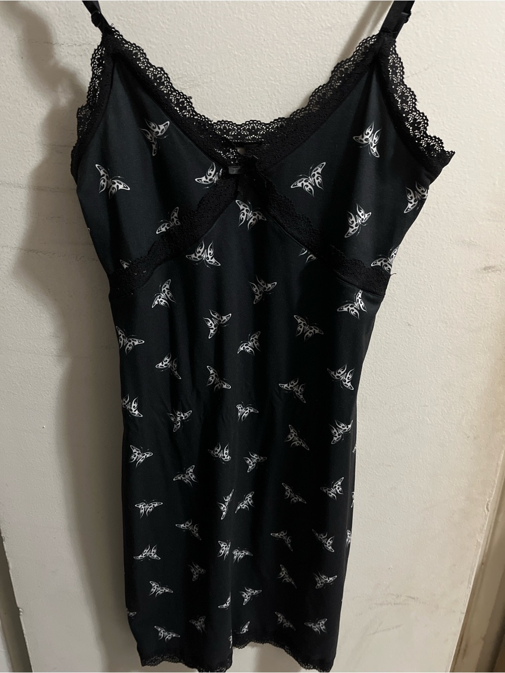 H&M Black Slip Dress with White Butterfly -size S